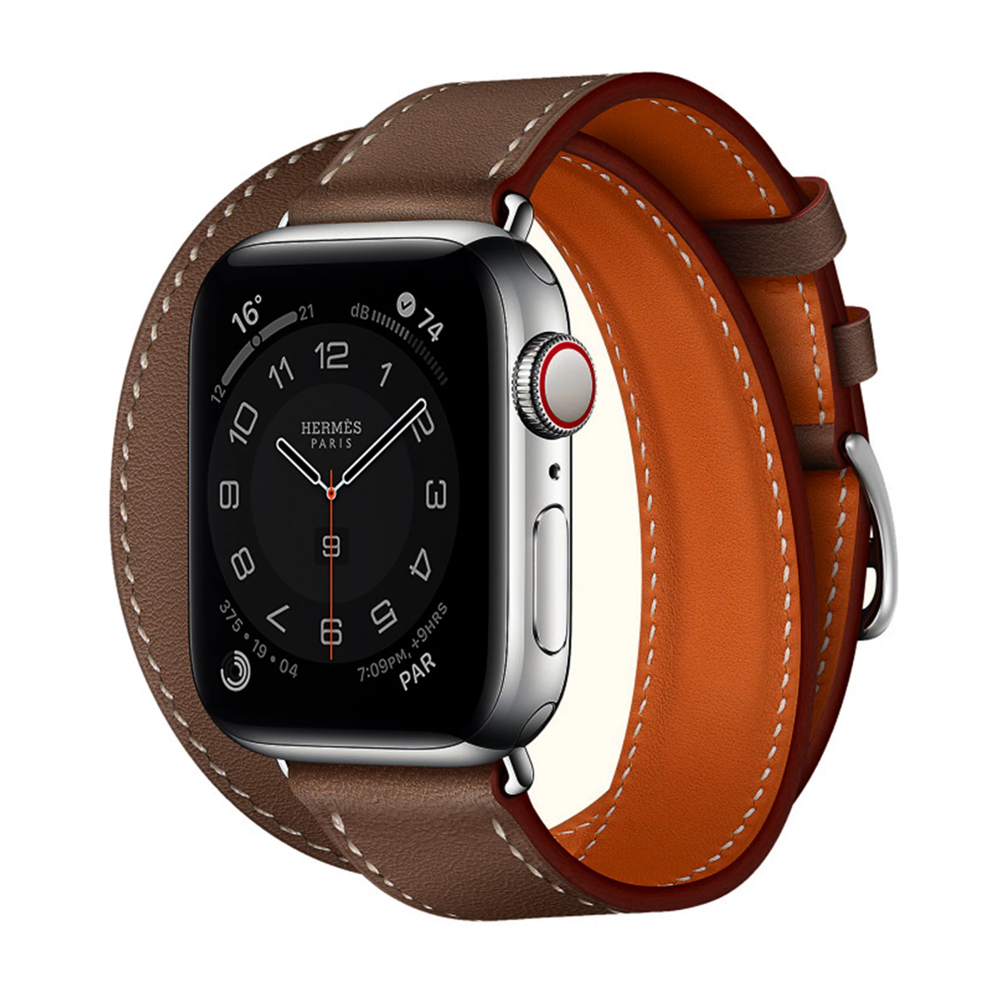 Apple Watch Hermes Series 6 GPS + Cellular 40mm Silver Stainless Steel Case with Etoupe Swift Leather Double Tour (MG3K3 + H074200CJ18)